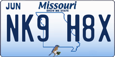 MO license plate NK9H8X