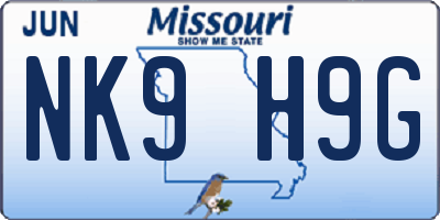 MO license plate NK9H9G