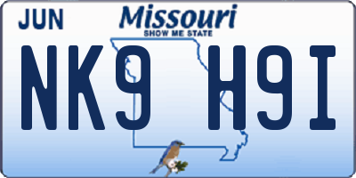 MO license plate NK9H9I