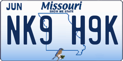 MO license plate NK9H9K