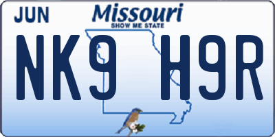 MO license plate NK9H9R