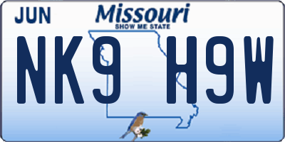 MO license plate NK9H9W