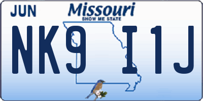 MO license plate NK9I1J