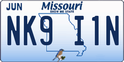 MO license plate NK9I1N