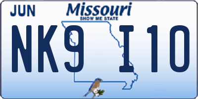 MO license plate NK9I1O