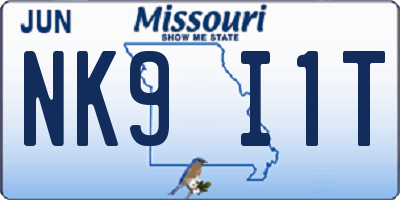MO license plate NK9I1T