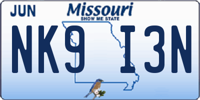 MO license plate NK9I3N