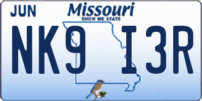 MO license plate NK9I3R