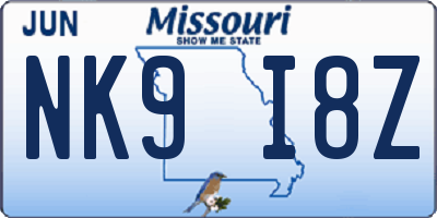 MO license plate NK9I8Z