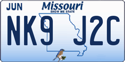 MO license plate NK9J2C