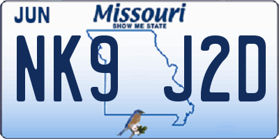 MO license plate NK9J2D