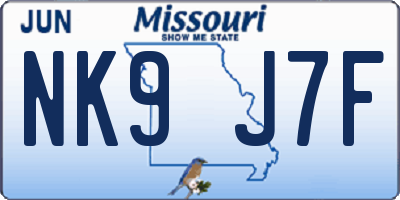 MO license plate NK9J7F