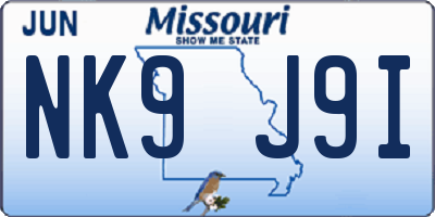 MO license plate NK9J9I
