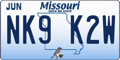 MO license plate NK9K2W