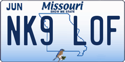 MO license plate NK9L0F