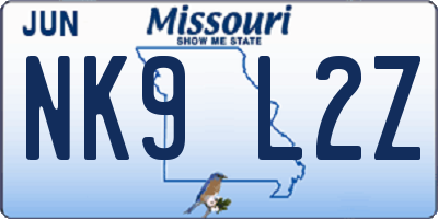 MO license plate NK9L2Z
