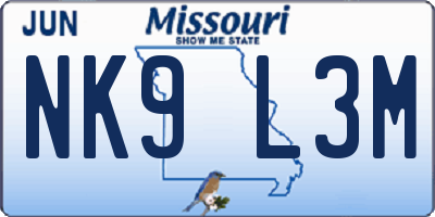 MO license plate NK9L3M