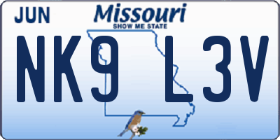 MO license plate NK9L3V
