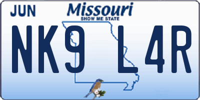 MO license plate NK9L4R