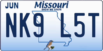 MO license plate NK9L5T