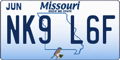 MO license plate NK9L6F