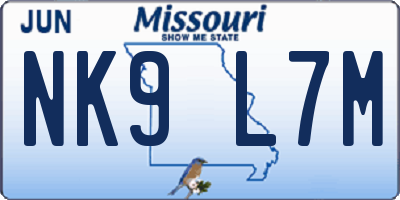 MO license plate NK9L7M