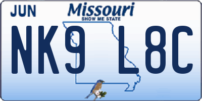 MO license plate NK9L8C