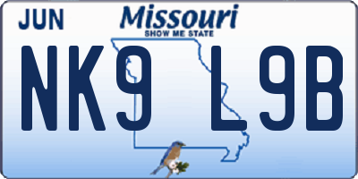 MO license plate NK9L9B
