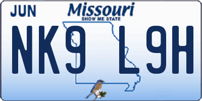 MO license plate NK9L9H