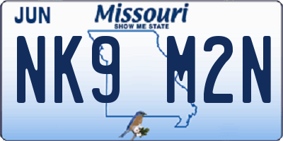 MO license plate NK9M2N