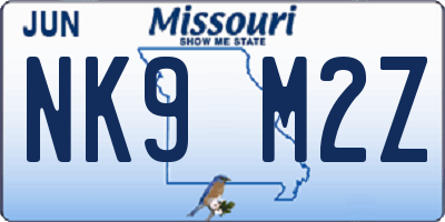 MO license plate NK9M2Z