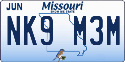 MO license plate NK9M3M