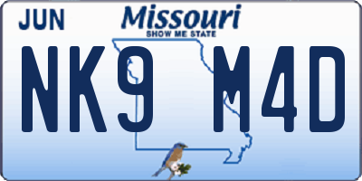 MO license plate NK9M4D