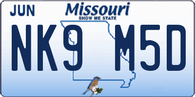 MO license plate NK9M5D