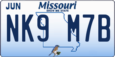 MO license plate NK9M7B