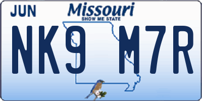 MO license plate NK9M7R