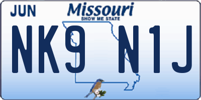 MO license plate NK9N1J