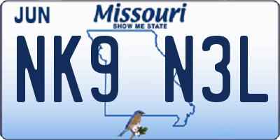 MO license plate NK9N3L