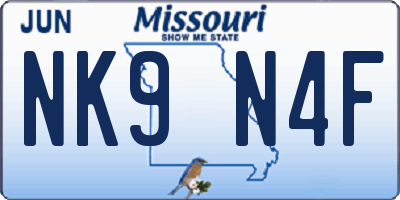 MO license plate NK9N4F
