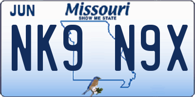 MO license plate NK9N9X
