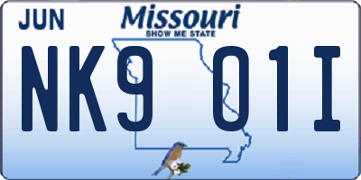 MO license plate NK9O1I