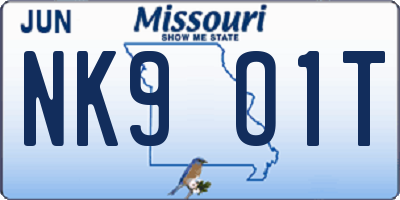 MO license plate NK9O1T