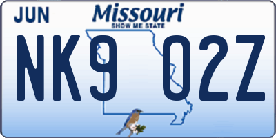 MO license plate NK9O2Z