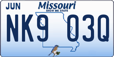 MO license plate NK9O3Q