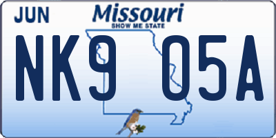 MO license plate NK9O5A