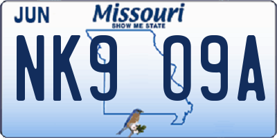 MO license plate NK9O9A