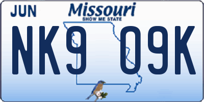 MO license plate NK9O9K