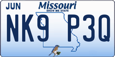 MO license plate NK9P3Q