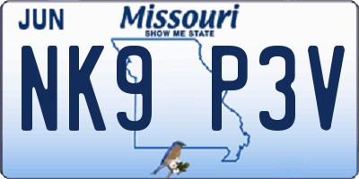 MO license plate NK9P3V
