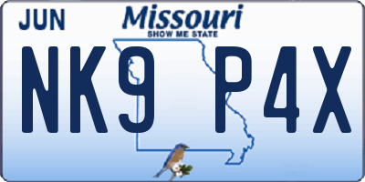 MO license plate NK9P4X